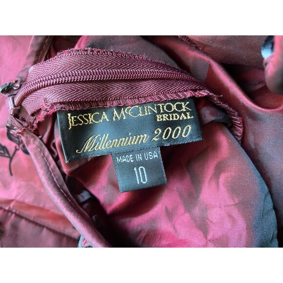 Vintage Jessica McClintock Y2K Velvet Rose Taffeta Skirt Size 10 Wine Whimsygoth - Picture 10 of 15